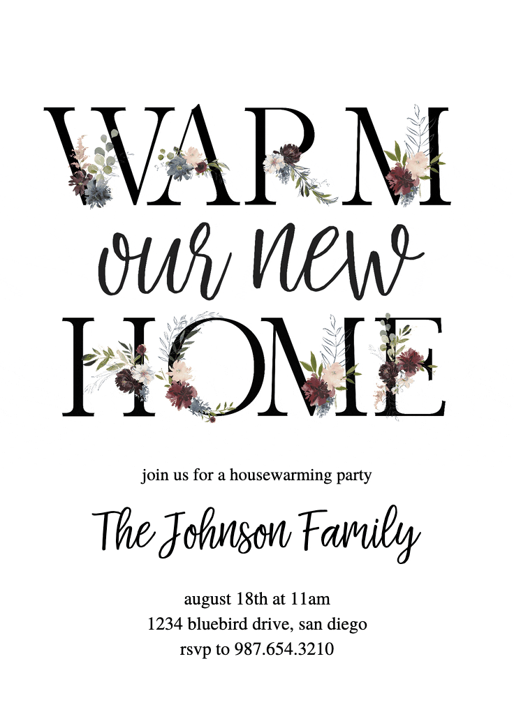 Floral letters - housewarming invitation
